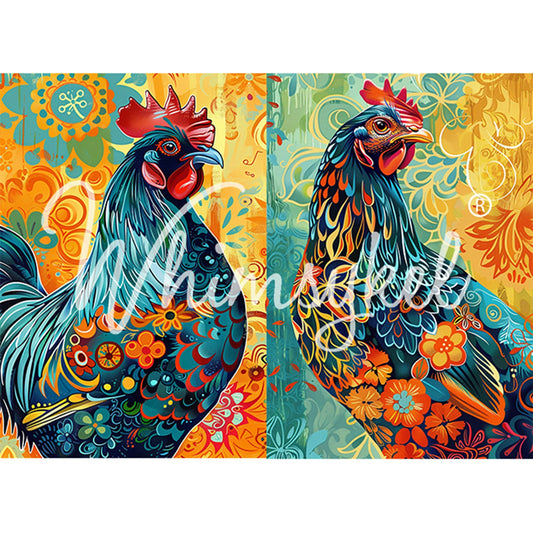 Whimsical Rooster Duo - Whimsykel Paper image 0
