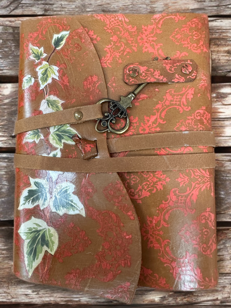 Hand painted Leather Art Journal Ivy & Inlay