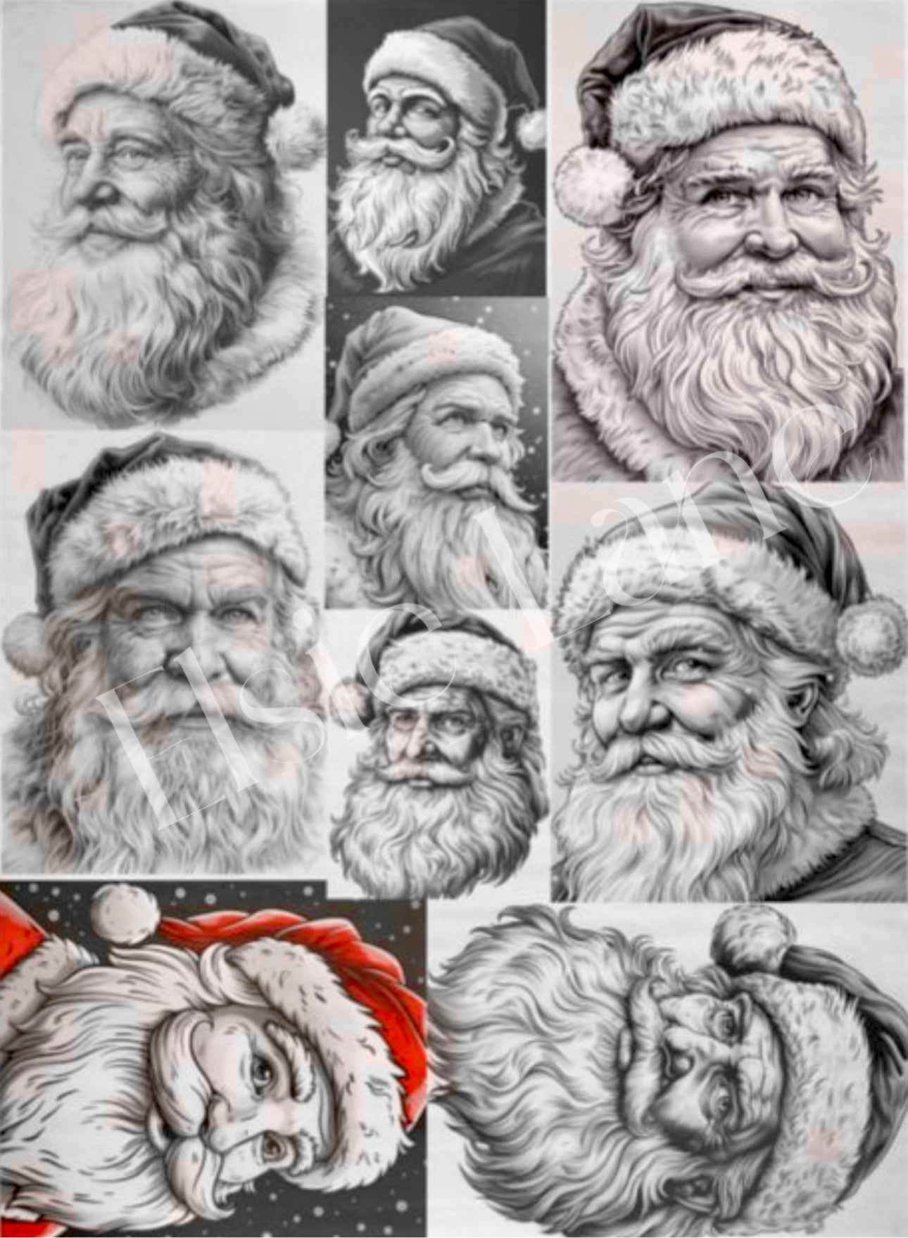 Nine Old Santa’s - (Paintable) - Elsie Lane Decoupage Paper