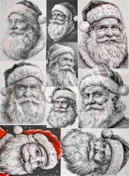 Nine Old Santa’s - (Paintable) - Elsie Lane Decoupage Paper