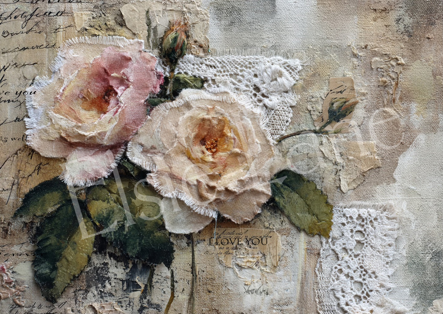 Tattered Rose Ledger - Elsie Lane Decoupage Paper
