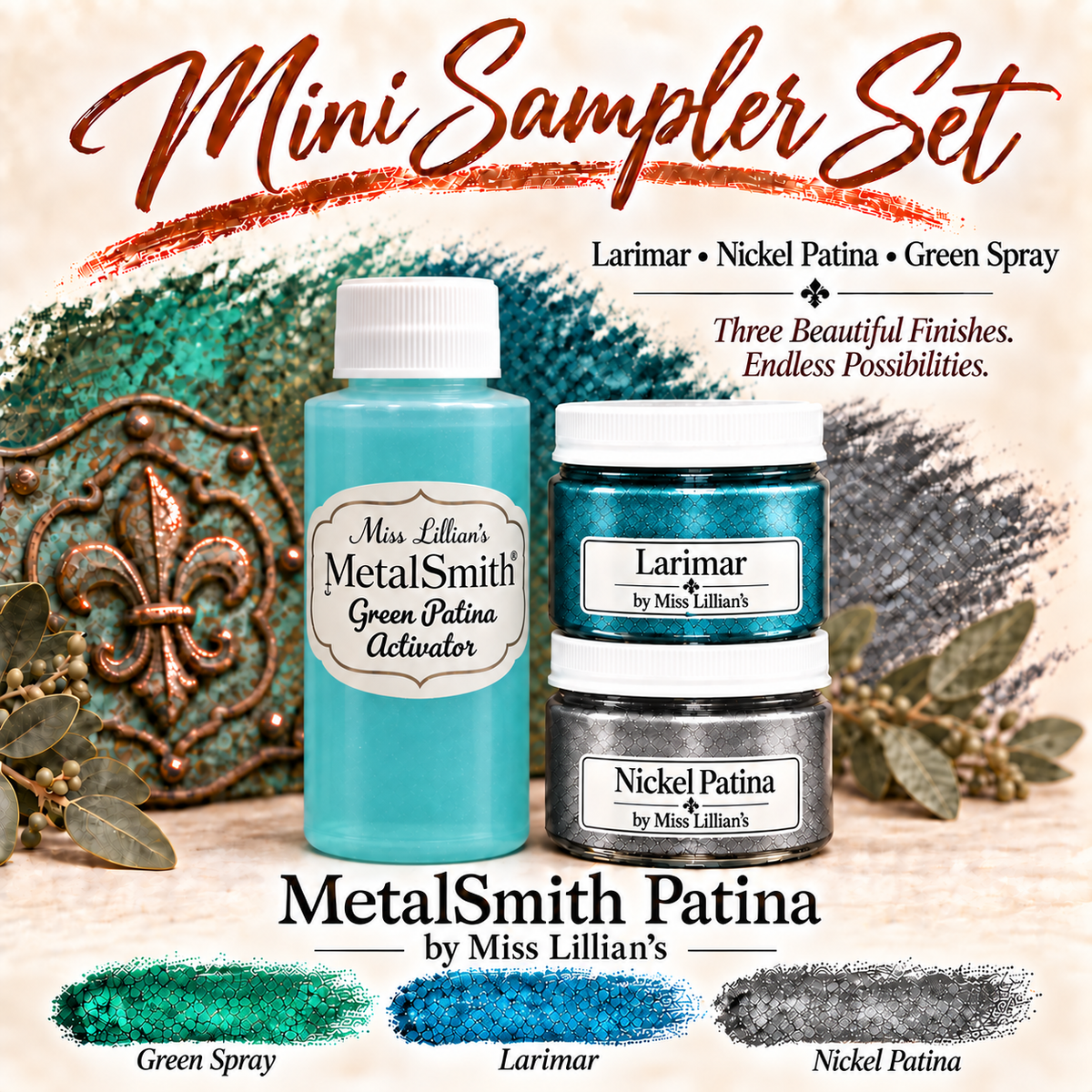 MetalSmith Mini Sampler Sets - Larimar, Nickel Patina, Green Spray