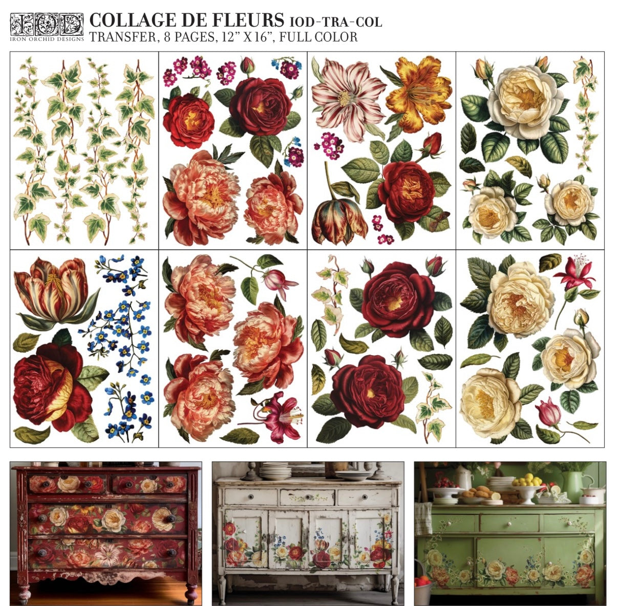 Collage De Fleurs IOD Decor Transfer  image 0