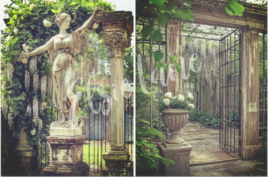 Wisteria Garden and Statue Duo - Elsie Lane Decoupage Paper image 0