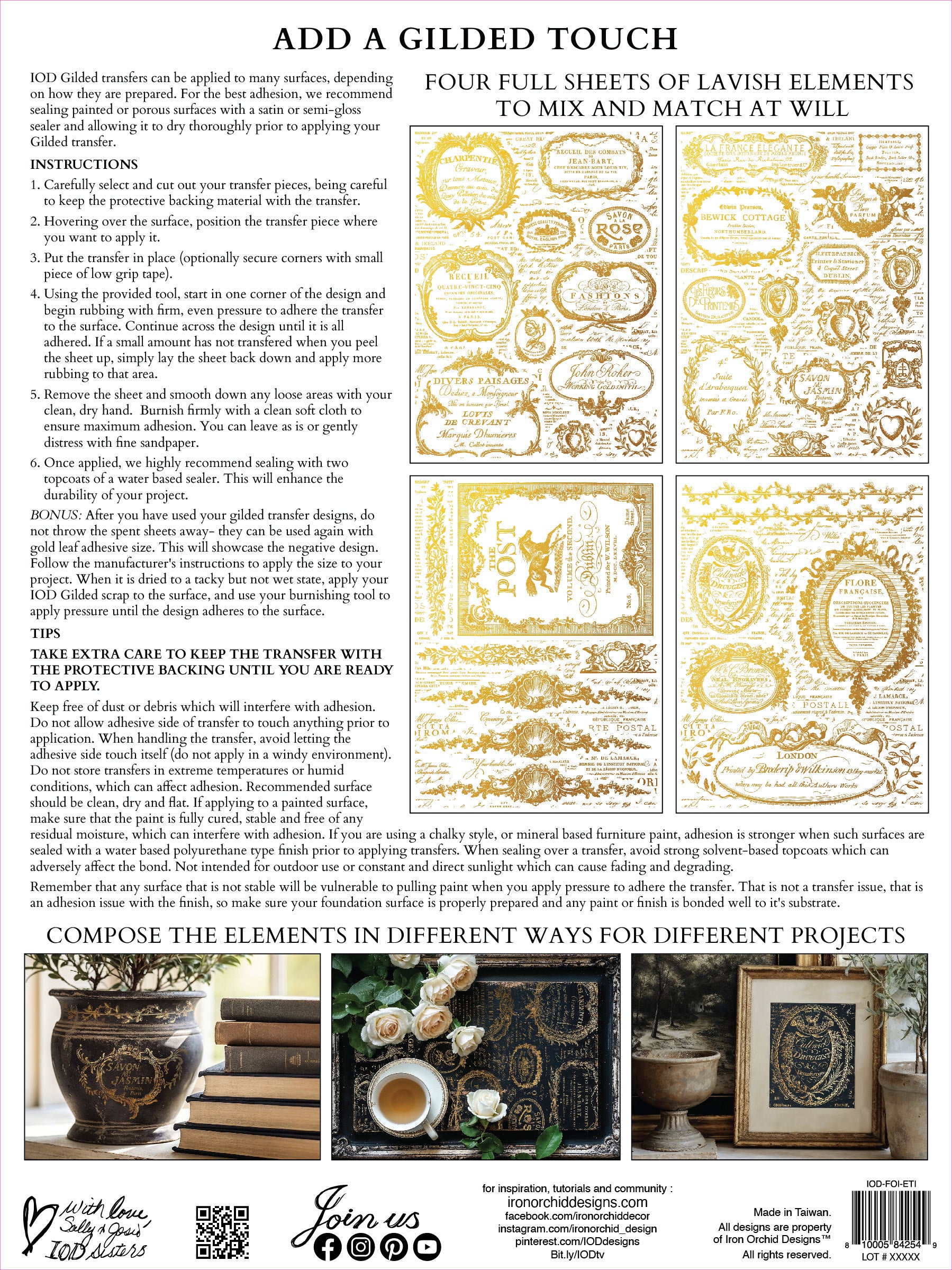 Etiquette Gold Foil Decor Transfer - IOD image 1