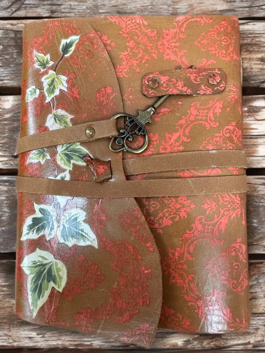 Hand painted Leather Art Journal Ivy & Inlay
