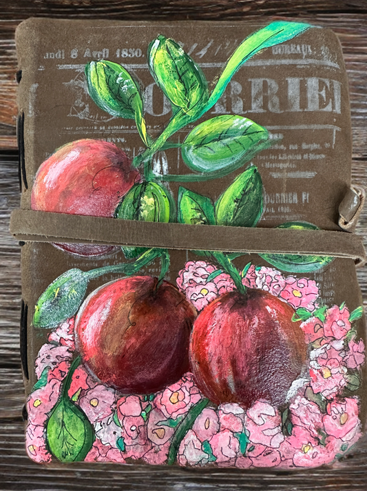 Hand painted Leather Art Journal Apples