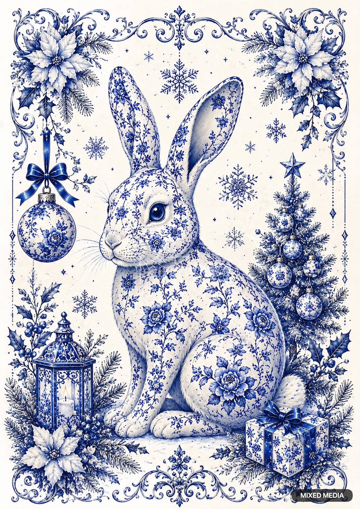 Delft Blue Bunny Decoupage Paper - Paintniques