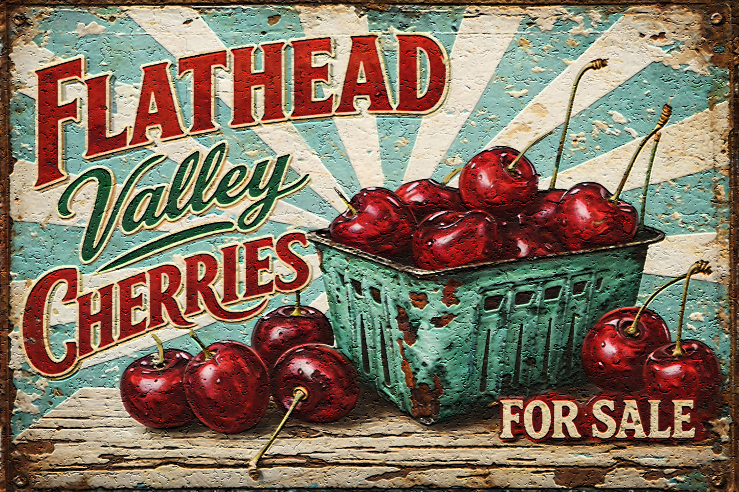 Flathead Valley Cherries Sign - Elsie Lane Decoupage Paper (Summer 2026 Release)