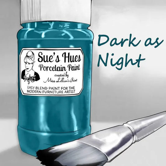 Sue's Hues Porcelain Paint: Dark as Night (Blue, Green, Teal, Aqua)| Chalk & Clay Paint|