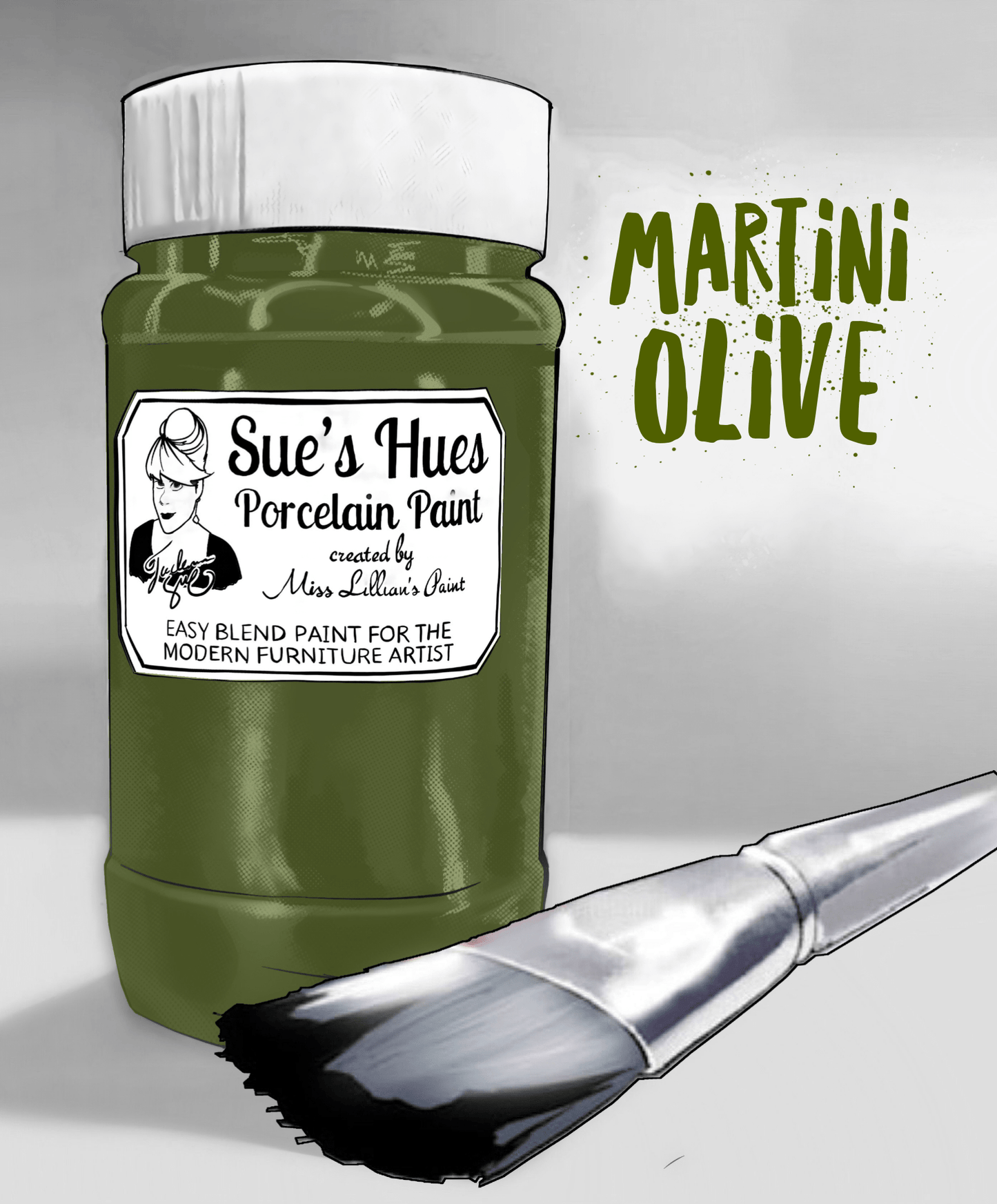 Sue's Hues Porcelain Paint: Martini Olive | Chalk & Clay Paint |