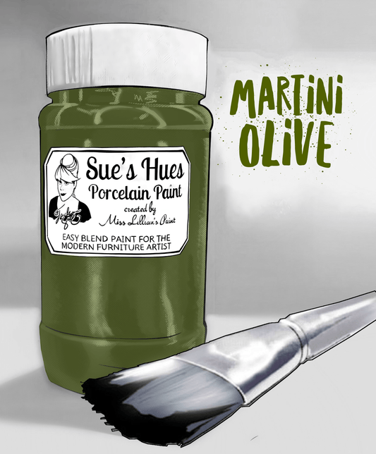 Sue's Hues Porcelain Paint: Martini Olive | Chalk & Clay Paint |